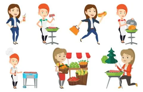Vector set of people eating and drinking 스톡 일러스트