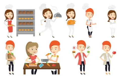 Vector set of people eating and drinking 스톡 일러스트