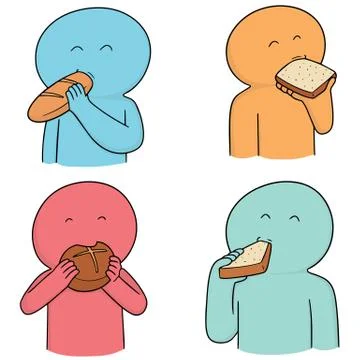 Vector set of people eating bread Stock Illustration
