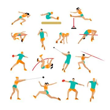 Vector set of people in sport poses. Track and field athletic contest concept Stock Illustration