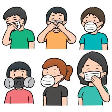 Vector set of people using medical protective mask Illustrazione stock