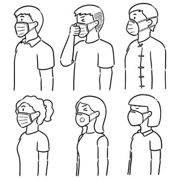 Vector set of people using medical protective mask Stock Illustration