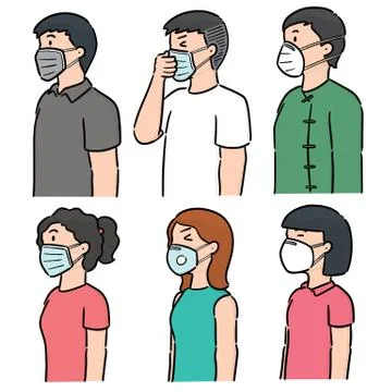 Vector set of people using medical protective mask Stock Illustration