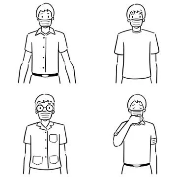 Vector set of people using medical protective mask Stock Illustration