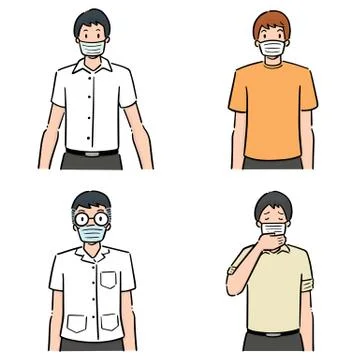 Vector set of people using medical protective mask Stock Illustration