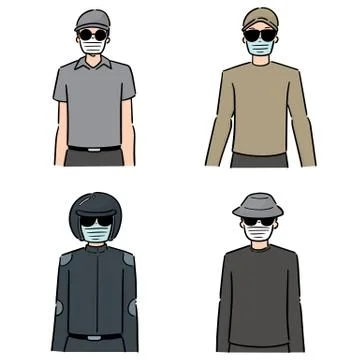 Vector set of people using medical protective mask Stock Illustration