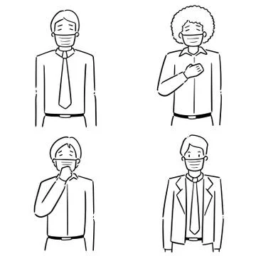 Vector set of people using medical protective mask Stock Illustration