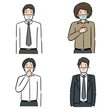 Vector set of people using medical protective mask Illustrazione stock