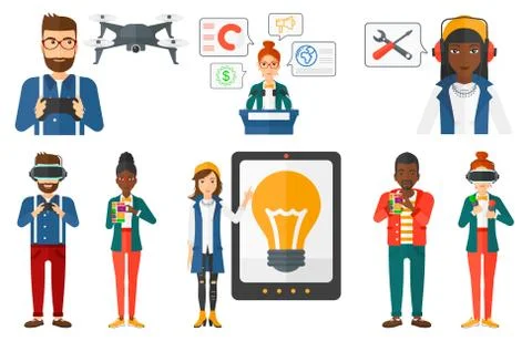 Vector set of people using modern technologies Stock Illustration