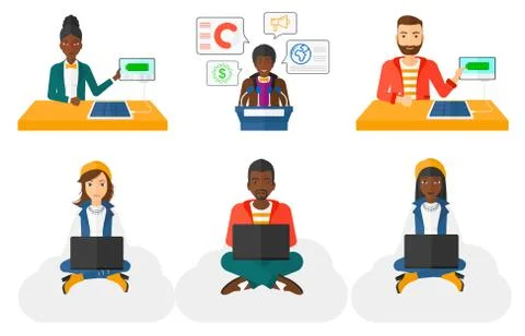 Vector set of people using modern technologies Stock Illustration