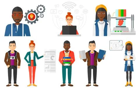 Vector set of people using modern technologies 스톡 일러스트