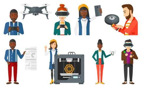 Vector set of people using modern technologies 스톡 일러스트