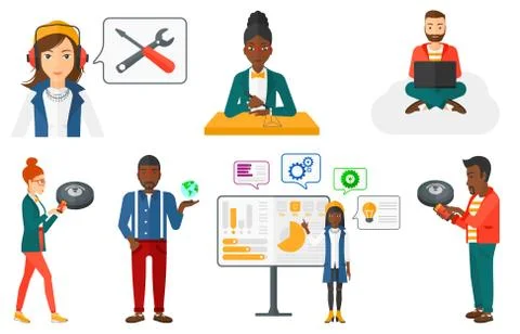 Vector set of people using modern technologies イラスト素材