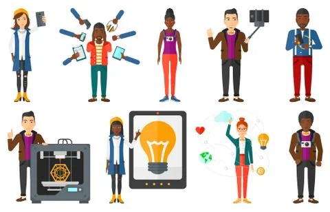 Vector set of people using modern technologies Illustrazione stock