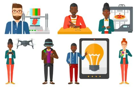 Vector set of people using modern technologies 스톡 일러스트