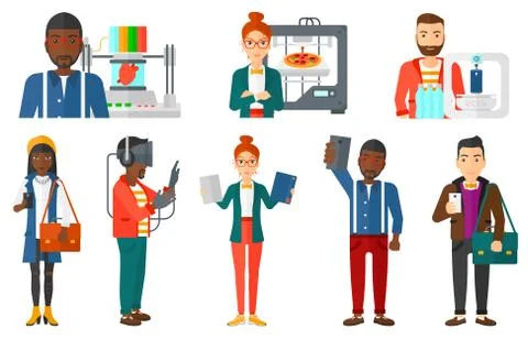 Vector set of people using modern technologies Illustrazione stock