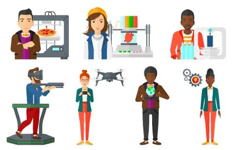 Vector set of people using modern technologies 스톡 일러스트