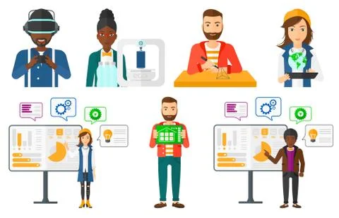 Vector set of people using modern technologies Illustrazione stock