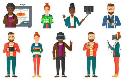 Vector set of people using modern technologies 스톡 일러스트