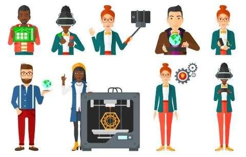 Vector set of people using modern technologies Illustrazione stock