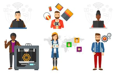 Vector set of people using modern technologies Illustrazione stock