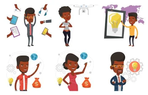 Vector set of people using modern technologies Illustrazione stock