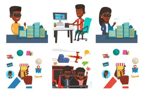 Vector set of people using modern technologies Stock Illustration