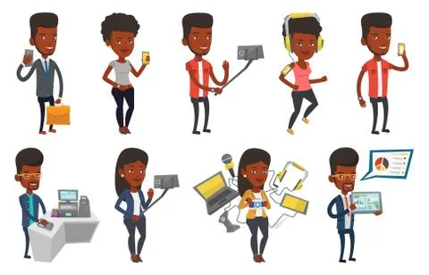 Vector set of people using modern technologies Stock Illustration