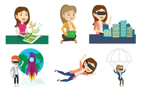 Vector set of people using modern technologies 스톡 일러스트