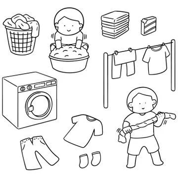 Vector set of people washing clothes Stock Illustration