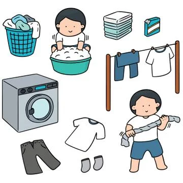 Vector set of people washing clothes Stock Illustration
