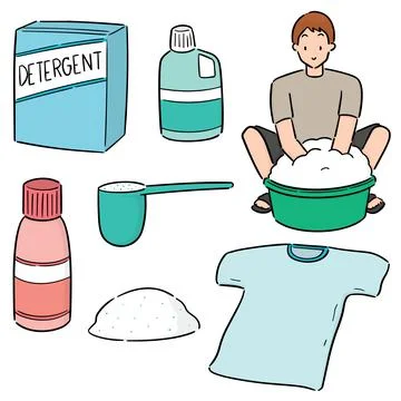 Vector set of people washing clothes Illustrazione stock