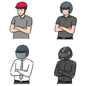 Vector set of people wearing helmet Stock Illustration