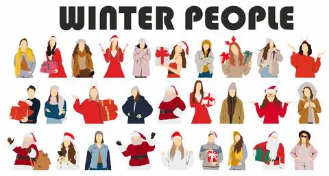 Vector set of people winter collection autumn winter street fashion Stock Illustration