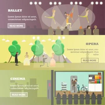 Vector set of performing arts concept horizontal flat banners 스톡 일러스트