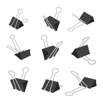 Vector set of perspective paper binder clips 스톡 일러스트