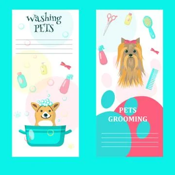 Vector set of pet grooming salon cards Stock Illustration