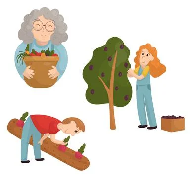 Vector set with pickers of vegetables and fruits	 Illustrazione stock