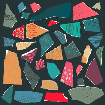 Vector set. Pieces of torn paper with abstract texture for collage Stock Illustration