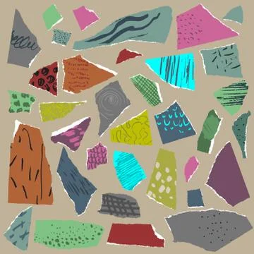Vector set. Pieces of torn paper with abstract texture for collage Stock Illustration