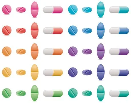 Vector set of pills and capsules Stock Illustration