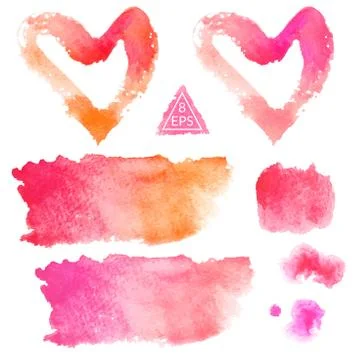 Vector. Set of pink and orange watercolor blots. Stock Illustration