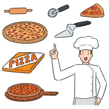 Vector set of pizza and pizza chef Stock Illustration