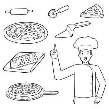 Vector set of pizza and pizza chef Stock Illustration
