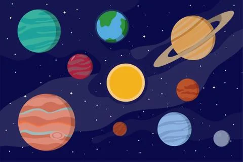 Vector set of planets in solar system. Astronomy concept. Illustration