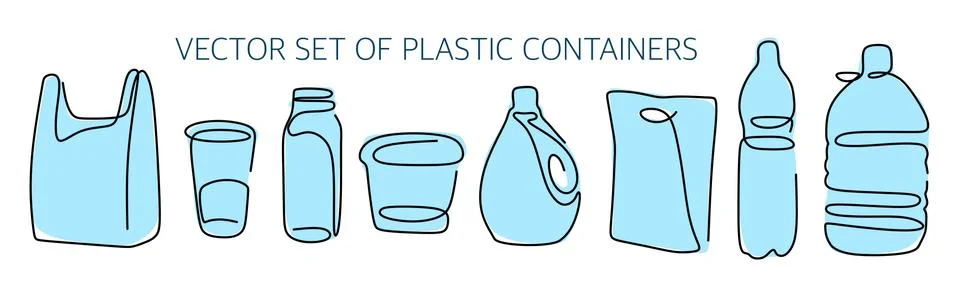 Vector set of plastic containers. Package, cup, bottle, container, and others Stock Illustration