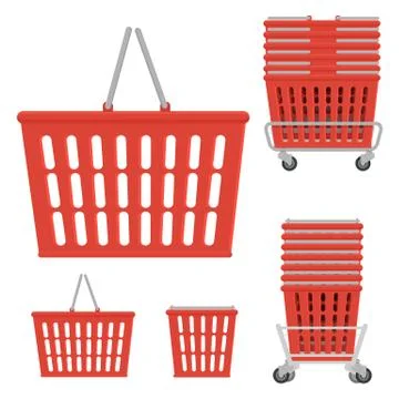 Vector set of plastic red shopping basket Stock Illustration