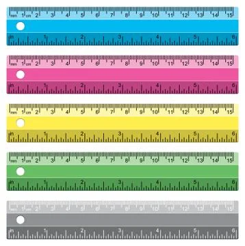Vector set of plastic school rulers in millimeters, centimetres and inches Stock Illustration