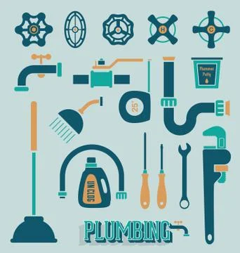 Vector Set: Plumbing Labels and Icons Stock Illustration
