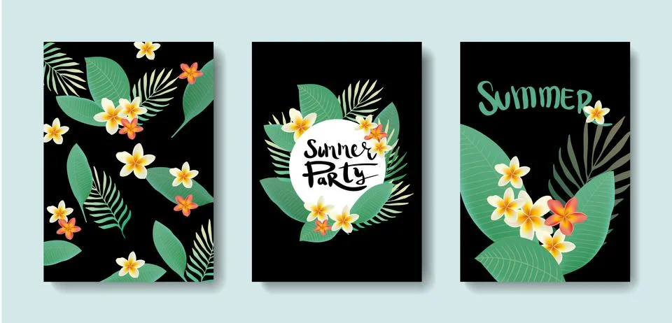 Vector set of postcards with the tropics. Stock Illustration
